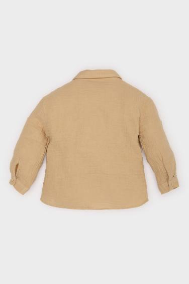 قميص ردن طويل ولادي مطرز موسلين قصة عادية بياخة مستديرة