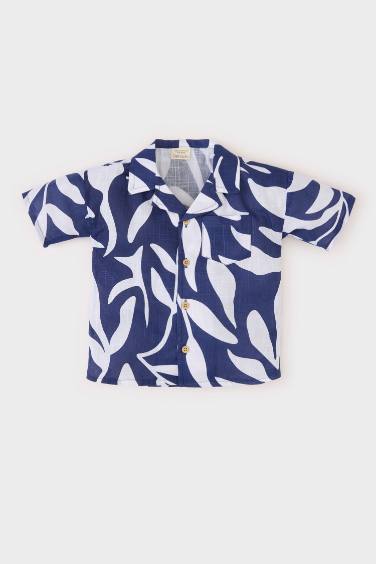 Baby Boy Shirt Collar Patterned Flam Poplin Shirt