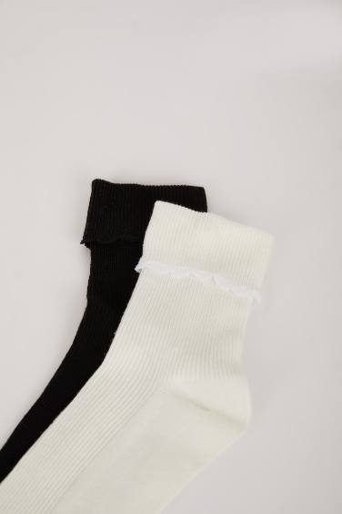 Женские два хлопковых длинных носка с бантом