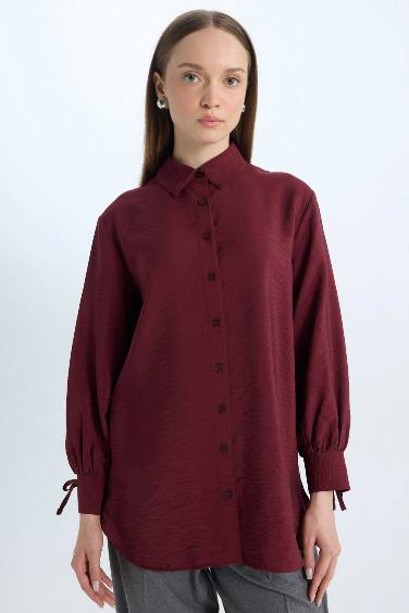 Relax Fit Shirt Collar Basic Long Sleeve Shirt Tunic