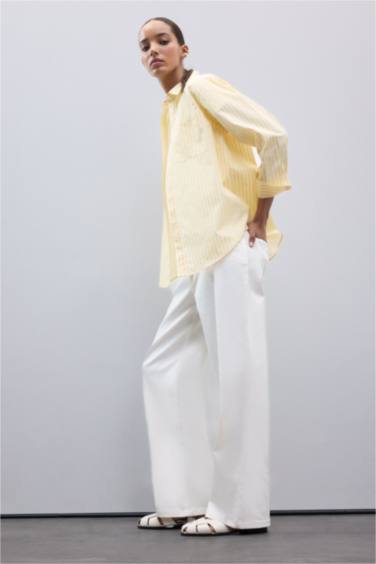 Oversize Geniş Kalıp Çizgili Poplin Uzun Kollu Gömlek