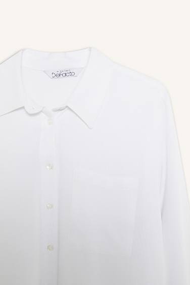 Oversize Fit Shirt Collar Linen Blended Long Sleeve Shirt