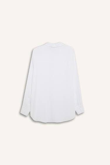 Oversize Fit Shirt Collar Linen Blended Long Sleeve Shirt