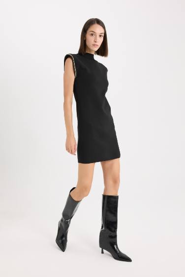 Fitted Half Turtleneck Basic Sleeveless Mini Dress