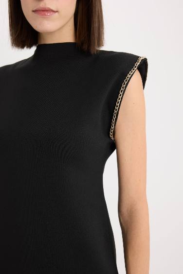 Fitted Half Turtleneck Basic Sleeveless Mini Dress