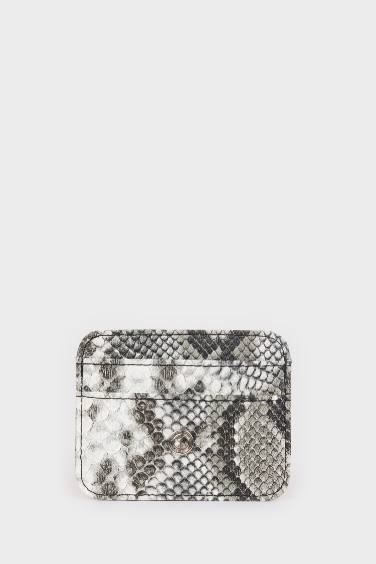 Woman Snakeskin Patterned Faux Leather Card Holder