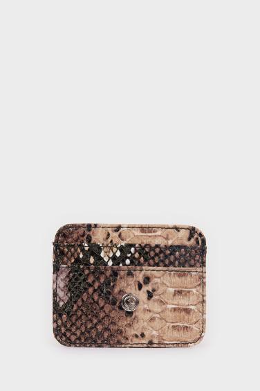 Woman Snakeskin Patterned Faux Leather Card Holder