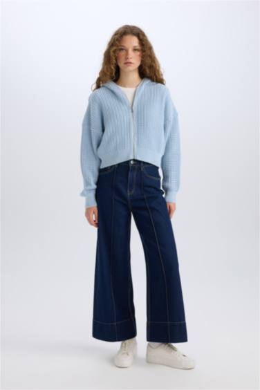 Regular Fit Kapüşonlu Fermuarlı Triko Hırka