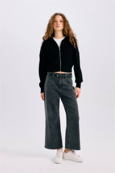 Regular Fit Kapüşonlu Fermuarlı Triko Hırka