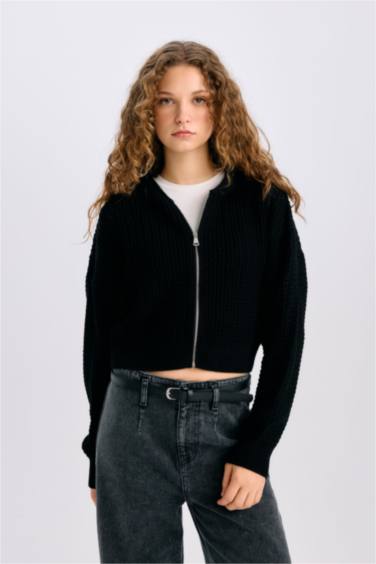 Regular Fit Kapüşonlu Fermuarlı Triko Hırka