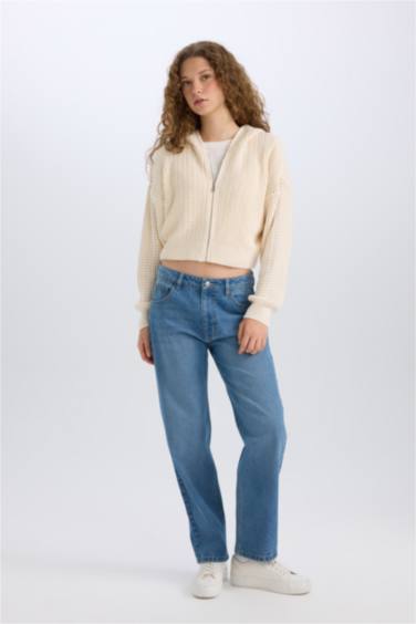 Regular Fit Kapüşonlu Fermuarlı Triko Hırka