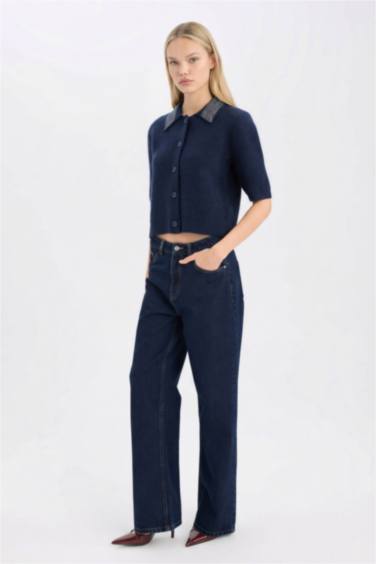 Regular Fit Polo Yaka Basic Düz Düğmeli Triko Hırka