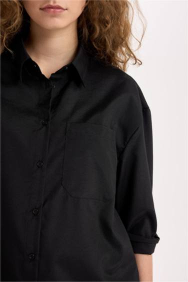 Oversize Geniş Kalıp Poplin Uzun Kollu Gömlek