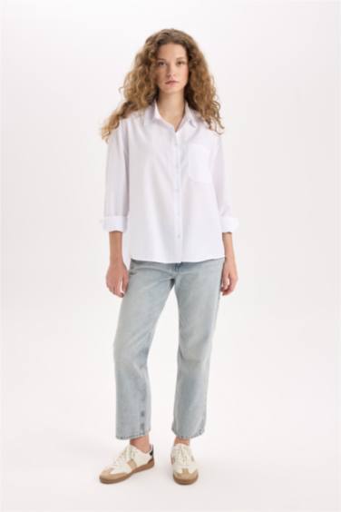 Oversize Geniş Kalıp Poplin Uzun Kollu Gömlek