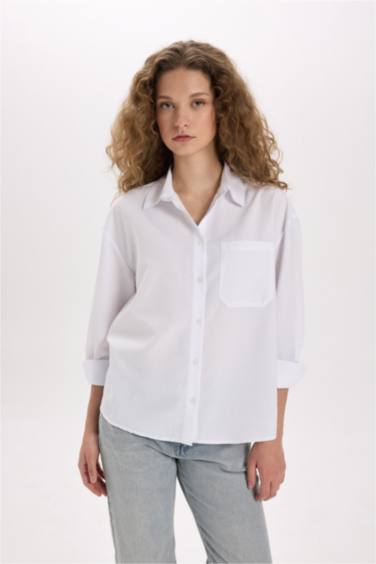 Oversize Geniş Kalıp Poplin Uzun Kollu Gömlek