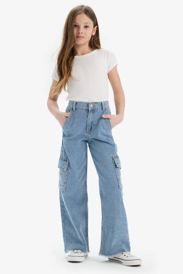 Pantalon Jean Cargo large avec poches pour fille