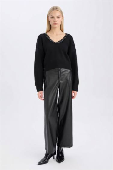 بلوز تريكو اوفر سايز بياخة مستديرة