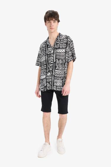 Regular Fit Apache Neck Short Sleeve Shirt