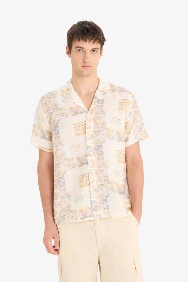 Regular Fit Apache Neck Short Sleeve Shirt