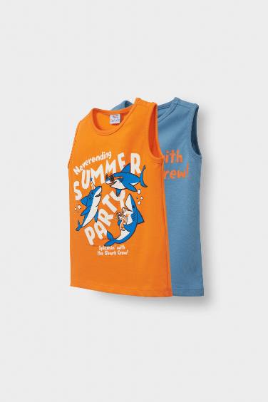 Baby Boy Crew Neck Animal Patterned 2 Piece Undershirt