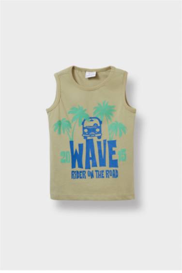 Baby Boy Crew Neck Palm Patterned T-Shirt