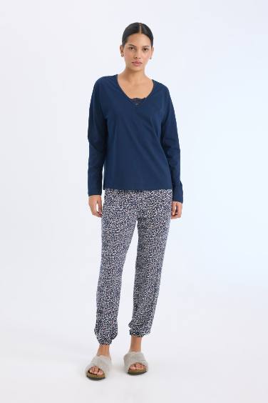 سيت بجامة قصة عادية ردن طويل - قطعتين