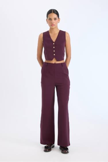Pantalon taille haute à jambes larges