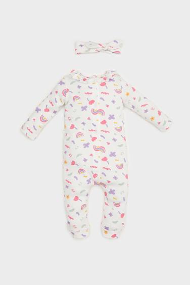 Baby Girl Newborn Rainbow Print Jumpsuit Hair Band 2 Piece Set