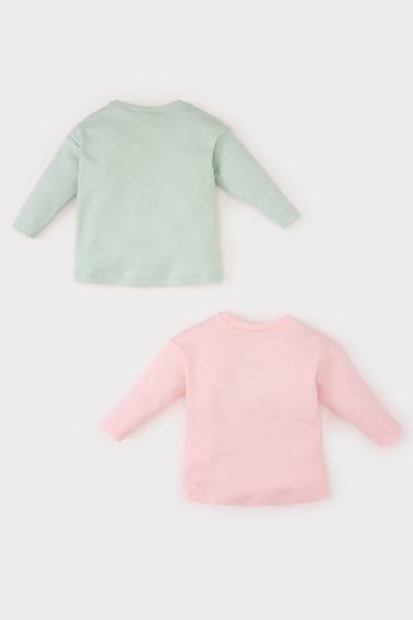 Lot de 2 T-shirts imprimés à col rond et manches longues pour bébé fille
