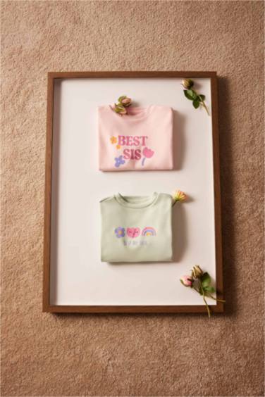 Lot de 2 T-shirts imprimés à col rond et manches longues pour bébé fille