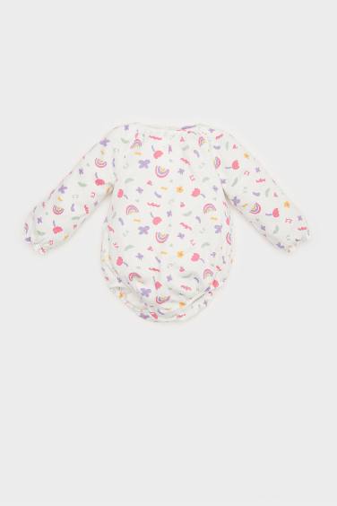 Baby Girl Newborn Crew Neck Rainbow Printed Waffle Snap Body