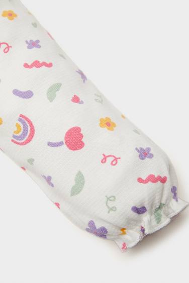 Baby Girl Newborn Crew Neck Rainbow Printed Waffle Snap Body