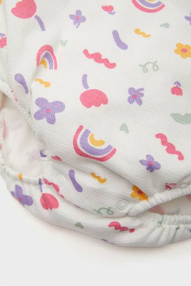 Baby Girl Newborn Crew Neck Rainbow Printed Waffle Snap Body