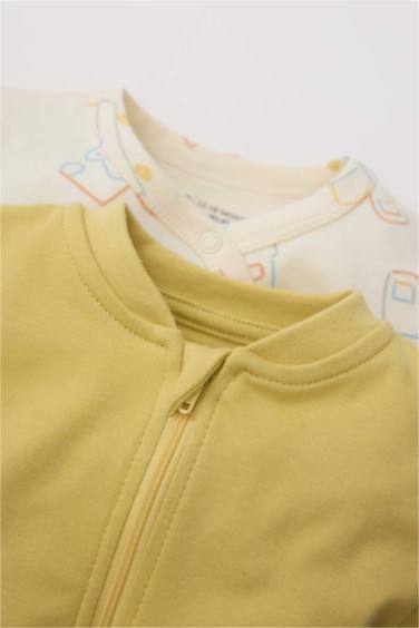 Erkek Bebek Yenidoğan Araç Baskılı 2'li Uzun Kollu Fermuarlı Tulum