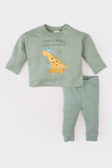 Baby Boy Dinosaur Printed Long Sleeve T-Shirt Bottom 2 Piece Set