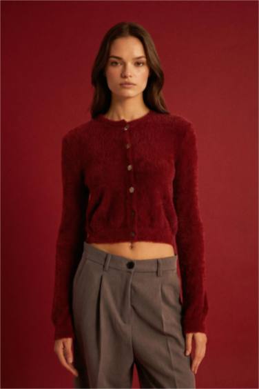 سترة تريكو قصة عادية برقبة مستديرة