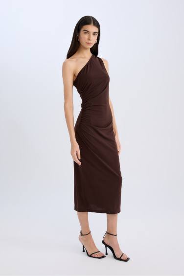 Bodycon Basic One Shoulder Midi Dress