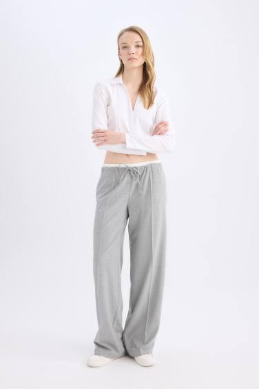 Normal Waist Pleated Wide Leg Pants