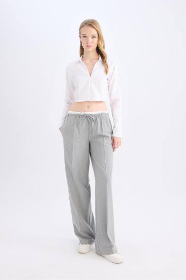 Normal Waist Pleated Wide Leg Pants