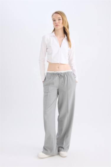 Normal Waist Pleated Wide Leg Pants