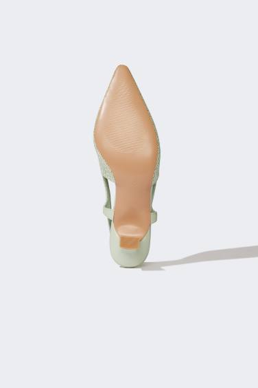 صندل حريمي أخضر جلد صناعي بكعب عالي