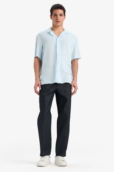 قميص نص كم قصة عادية بياقة عالية