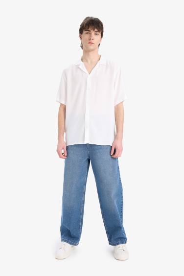 قميص صيفي نص كم قصة عادية بياقة عالية