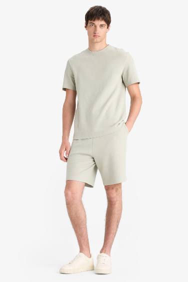 Regular Fit Dokulu Beli Bağcıklı Şort