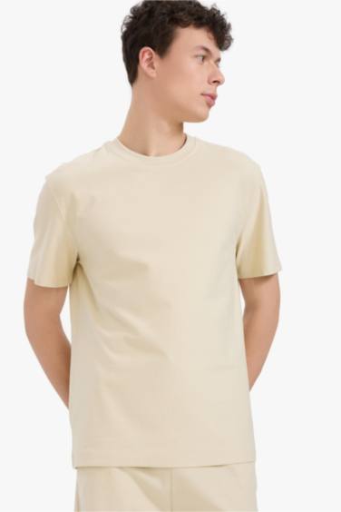 تيشيرت قطن نص كم قصة عادية برقبة مستديرة