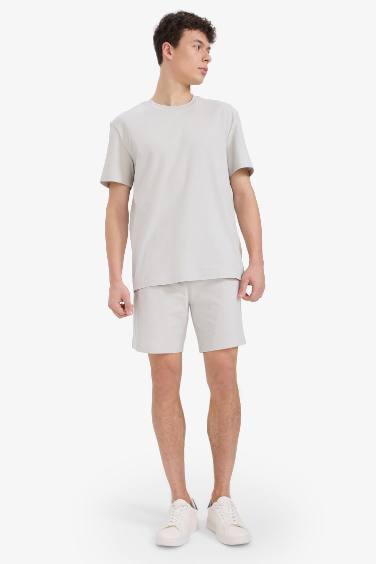 %100 Pamuk Relax Fit Twill Dokulu Cepli Şort