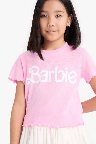 Girl Barbie Fitted Crew Neck Ribbed T-Shirt