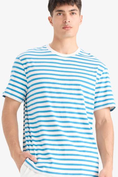 Cotton Regular Fit Crew Neck Cotton Striped T-Shirt