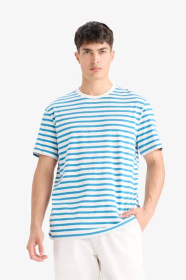 Cotton Regular Fit Crew Neck Cotton Striped T-Shirt