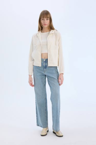 Su Geçirmez Regular Fit Cepli Fermuarlı Kapüşonlu Yağmurluk